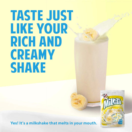 Milkita Banana Shake Candy - 30 Pieces, 3 Pack, Gluten-Free, with Calcium & Real Milk - Sari X Sari