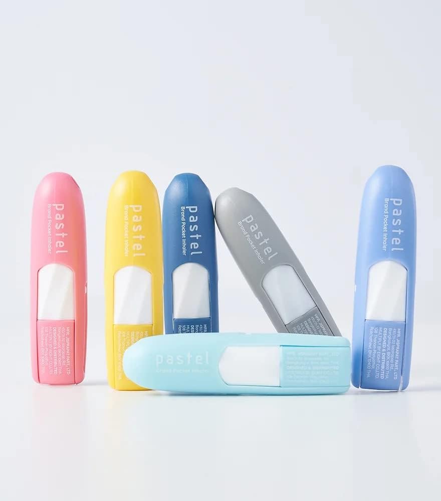 Pastel Pocket Essential Oil Inhaler, Aromatherapy Relief of Nasal Congestion, for Focus and Clarity, No Loss Cap (Pack of 6)