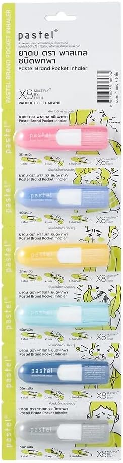 Pastel Pocket Essential Oil Inhaler, Aromatherapy Relief of Nasal Congestion, for Focus and Clarity, No Loss Cap (Pack of 6)