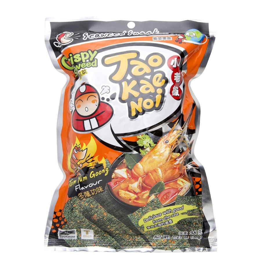 Tao Kae Noi Crispy Seaweed Tom Yum Goong, 1.27 oz (Pack of 6) - Sari X Sari