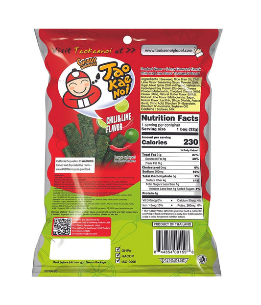 Tao Kae Noi Crispy Seaweed Chili & Lime, 1.12 oz (Pack of 6)