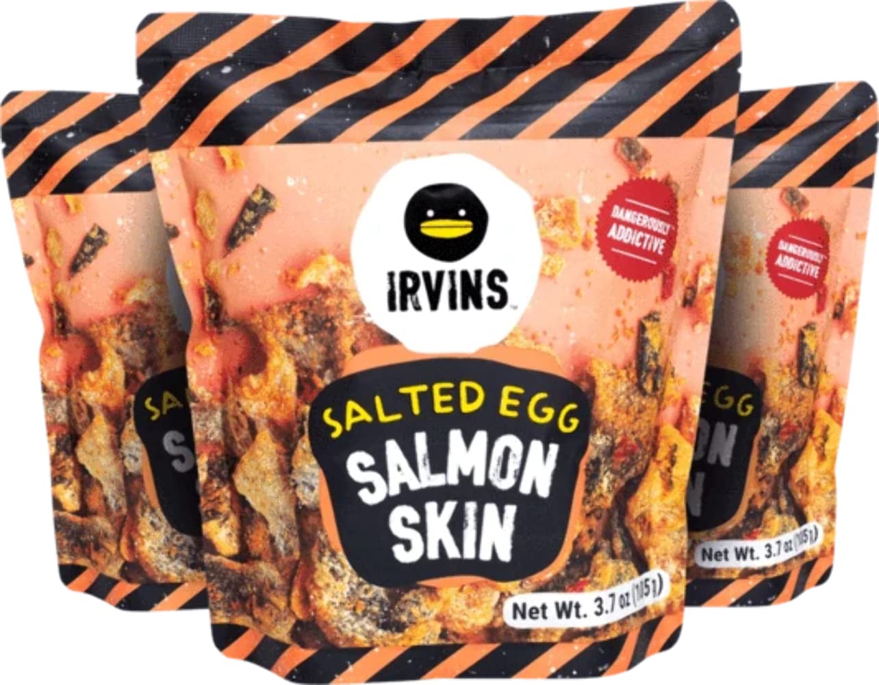 IRVINS Salted Egg Salmon Skin Chips Crisps Premium Hand Cooked Halal High Protein Keto-Friendly 3.7 oz (Pack of 3) - Sari X Sari