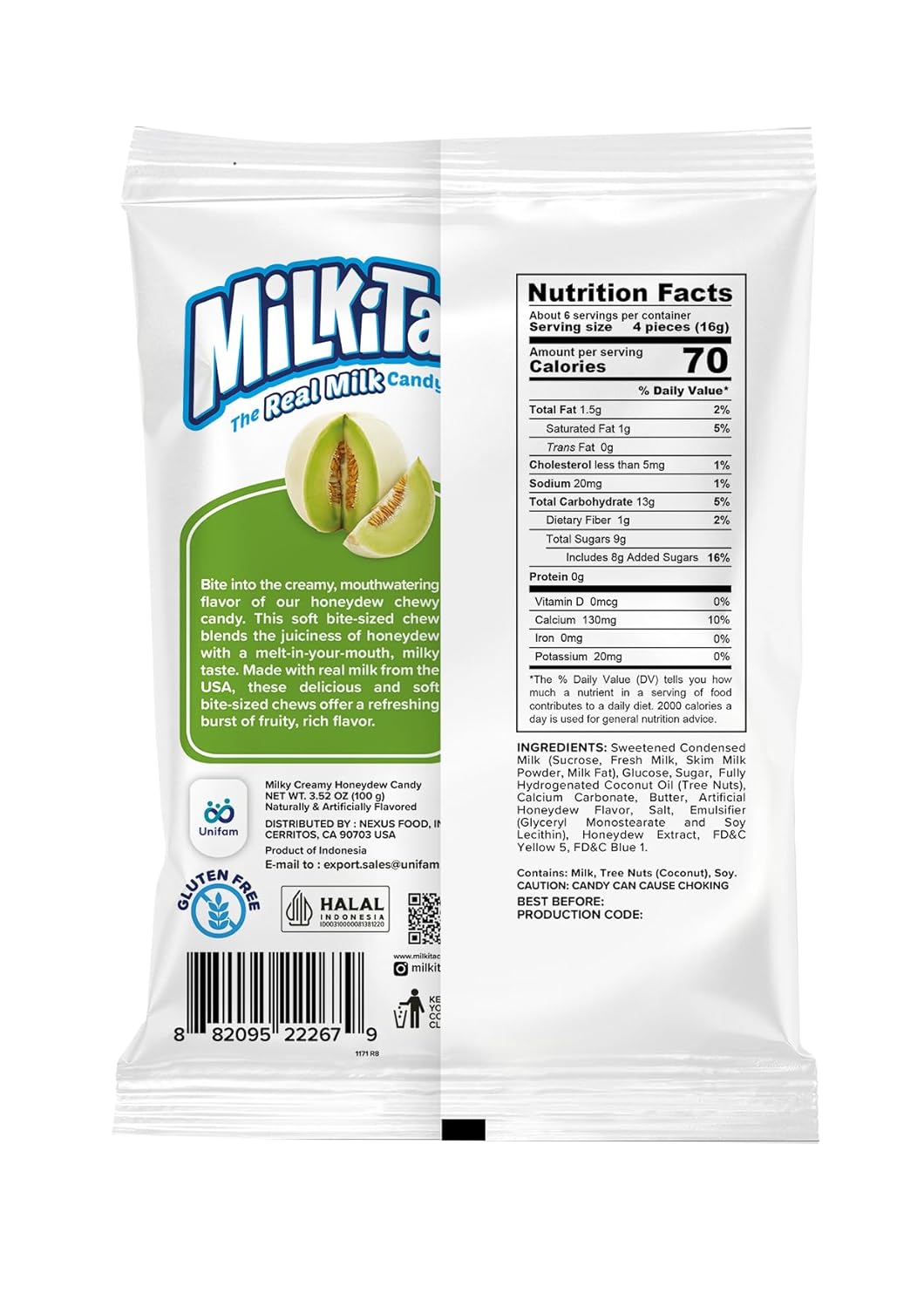 Milkita Honeydew Shake Candy, Gluten Free, 30 Pcs, with Calcium & Real Milk - Sari X Sari