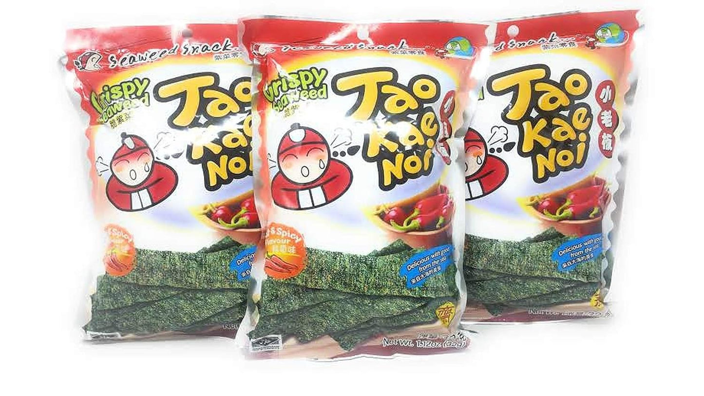 Tao Kae Noi Crispy Seaweed Hot & Spicy Flavor 32g, 3 Pack