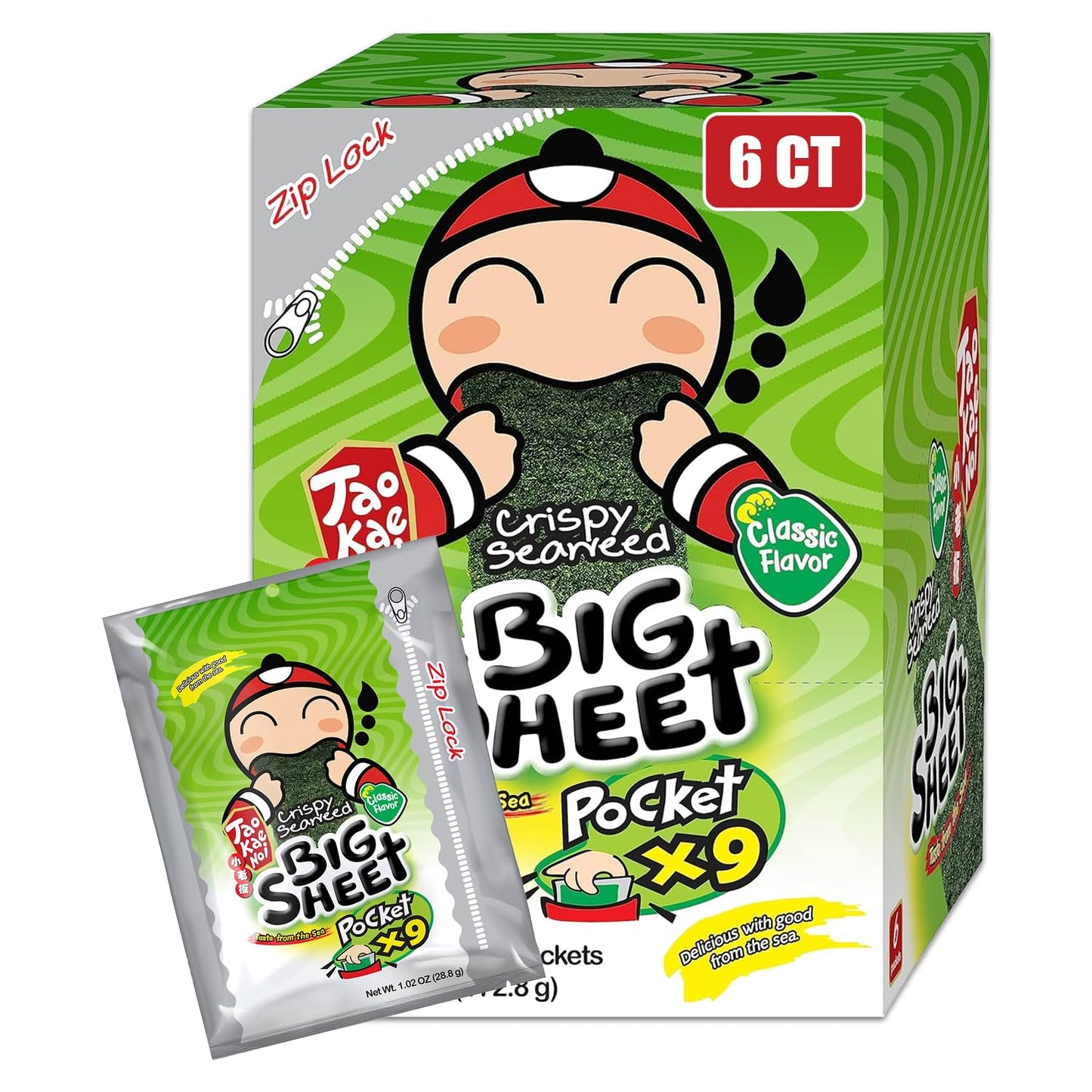 Big Crispy Seaweed Snack Sheets by Tao Kae Noi | Japanese Sauce Flavor Thai Seaweed Chip | Healthy Nori Snacks for Kids and Adults | Low Calorie Seaweed Sheets | 12 Individually Wrapped Sheets per Box, 3.2g each