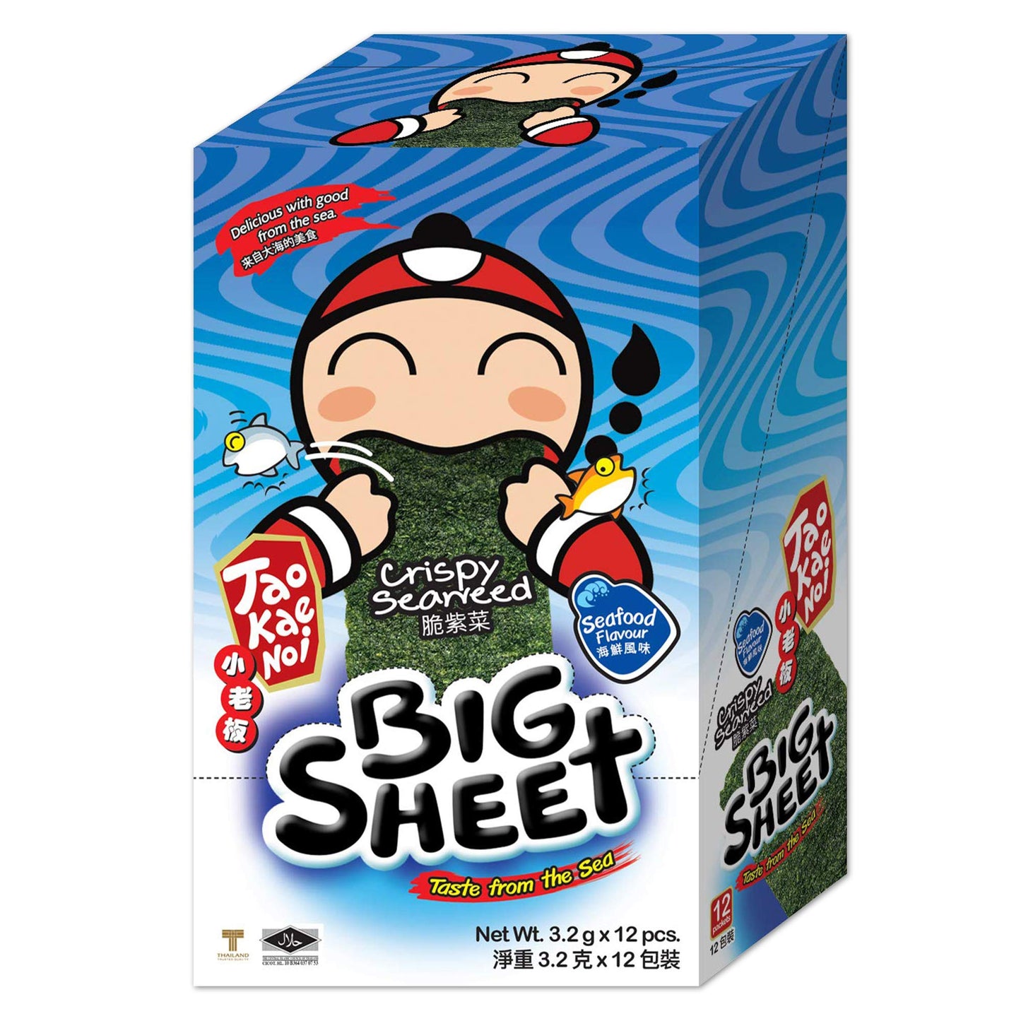 Big Crispy Seaweed Snack Sheets by Tao Kae Noi | Japanese Sauce Flavor Thai Seaweed Chip | Healthy Nori Snacks for Kids and Adults | Low Calorie Seaweed Sheets | 12 Individually Wrapped Sheets per Box, 3.2g each