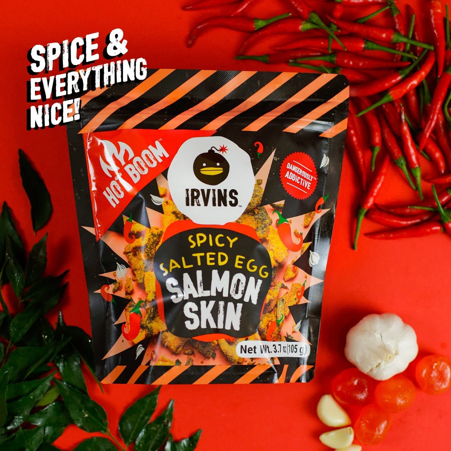 IRVINS Salted Egg Spicy "Hot Boom" Salmon Skin Chips Crisps 105g