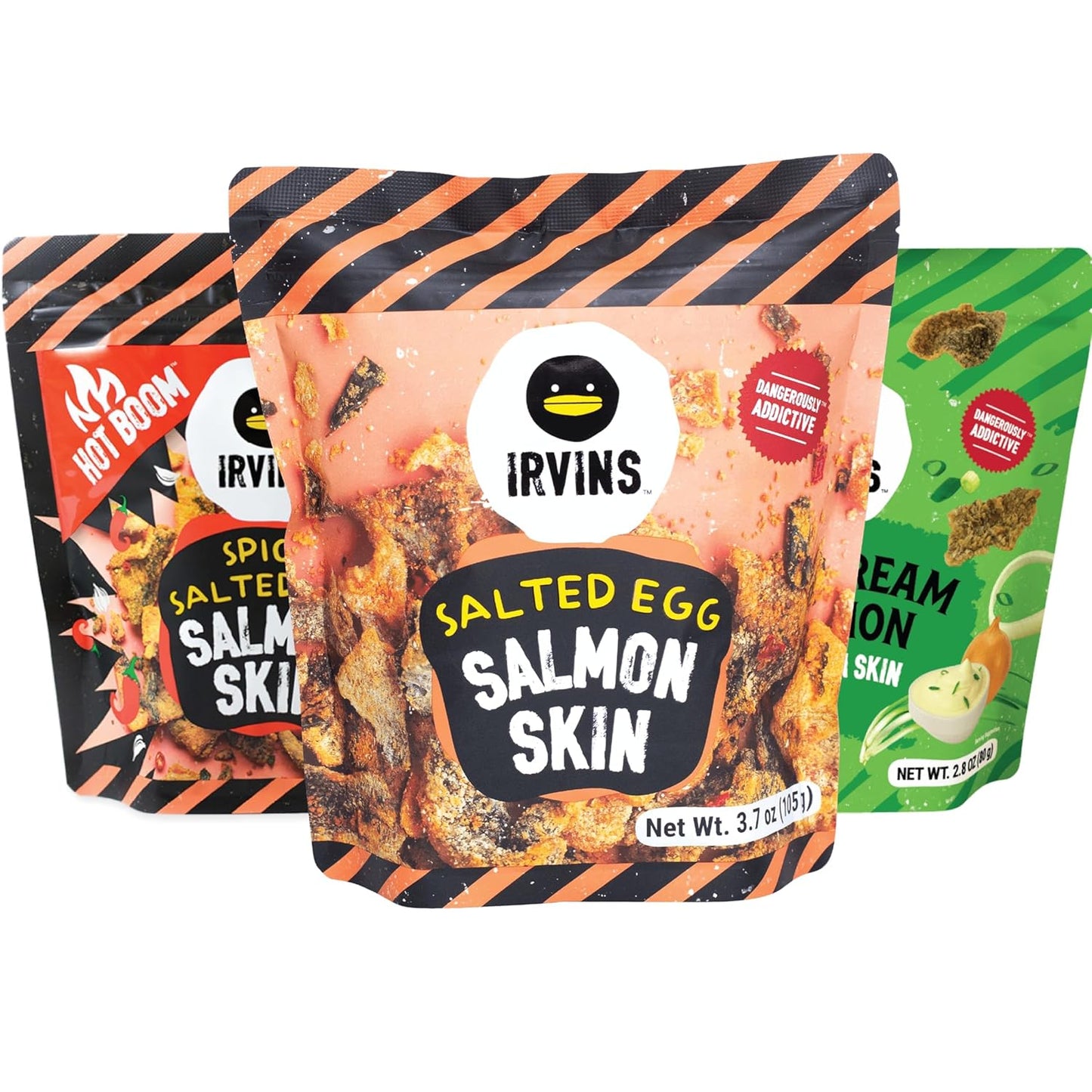 IRVINS Salted Egg Salmon Skin Chips Crisps Premium Hand Cooked Halal High Protein Keto-Friendly 3.7 oz (Pack of 3) - Sari X Sari
