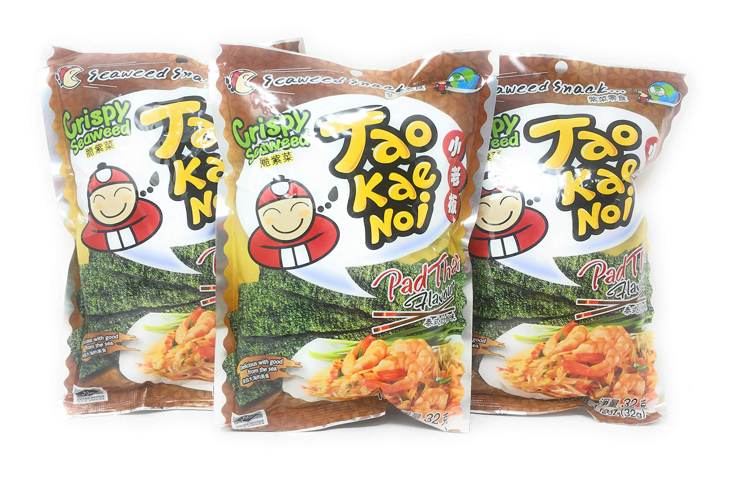 Tao Kae Noi Crispy Seaweed Hot & Spicy Flavor 32g, 3 Pack