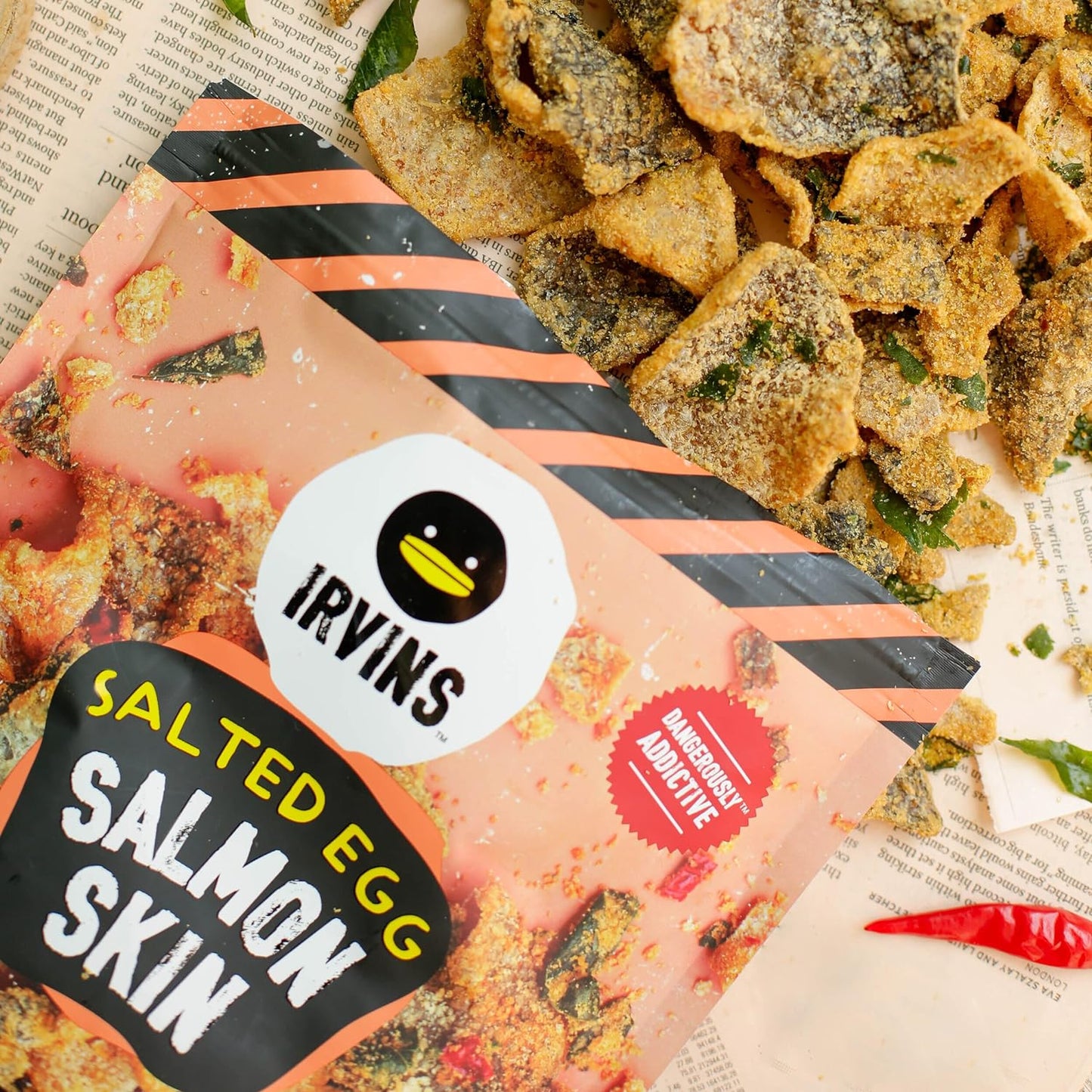 IRVINS Salted Egg Salmon Skin Chips Crisps Premium Hand Cooked Halal High Protein Keto-Friendly 3.7 oz (Pack of 3) - Sari X Sari