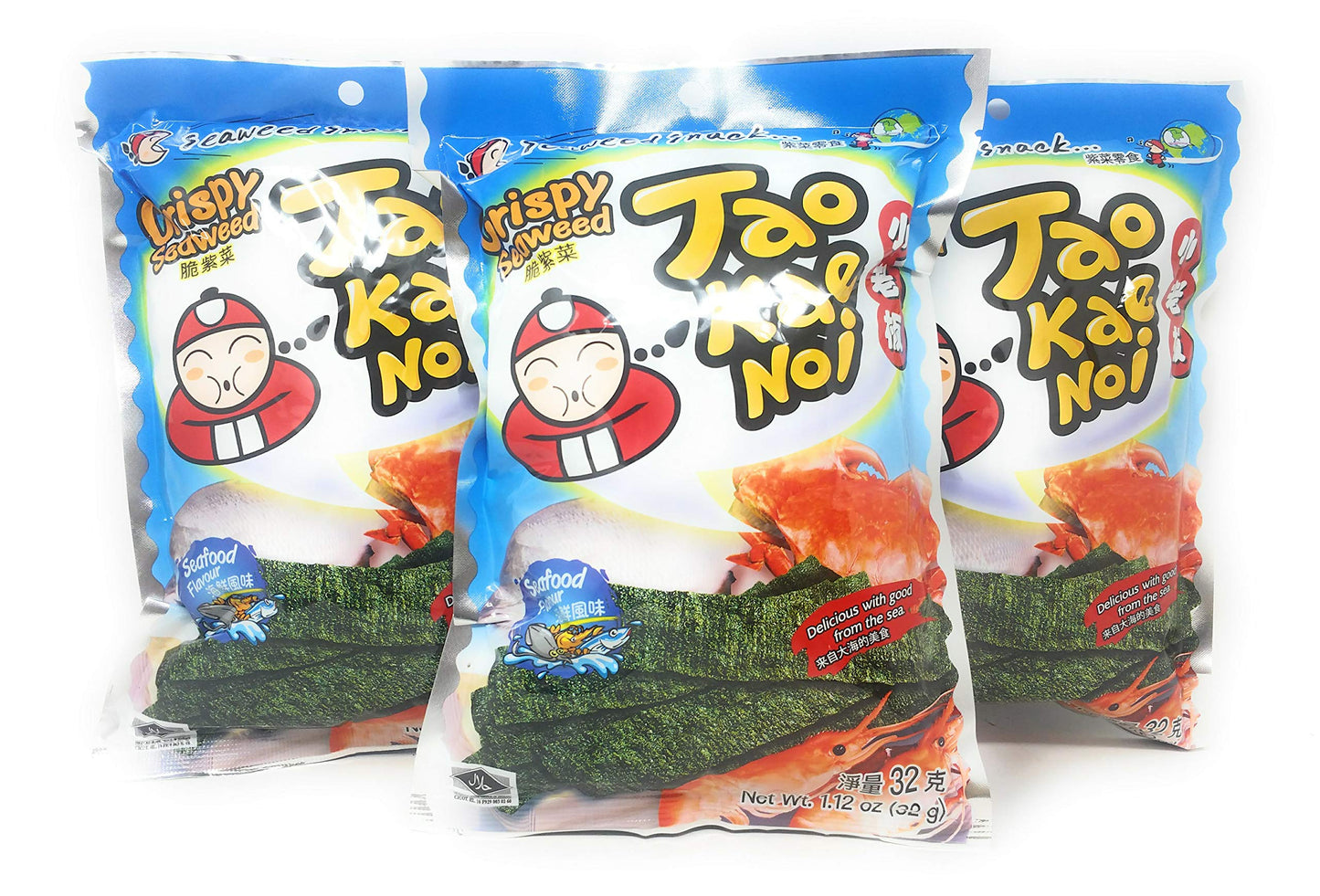 Tao Kae Noi Crispy Seaweed Hot & Spicy Flavor 32g, 3 Pack