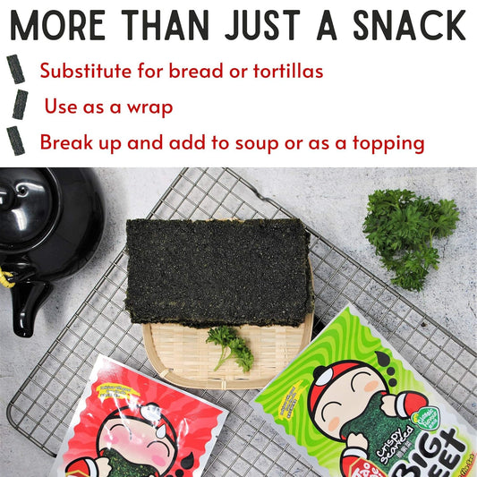 Big Crispy Seaweed Snack Sheets by Tao Kae Noi | Japanese Sauce Flavor Thai Seaweed Chip | Healthy Nori Snacks for Kids and Adults | Low Calorie Seaweed Sheets | 12 Individually Wrapped Sheets per Box, 3.2g each