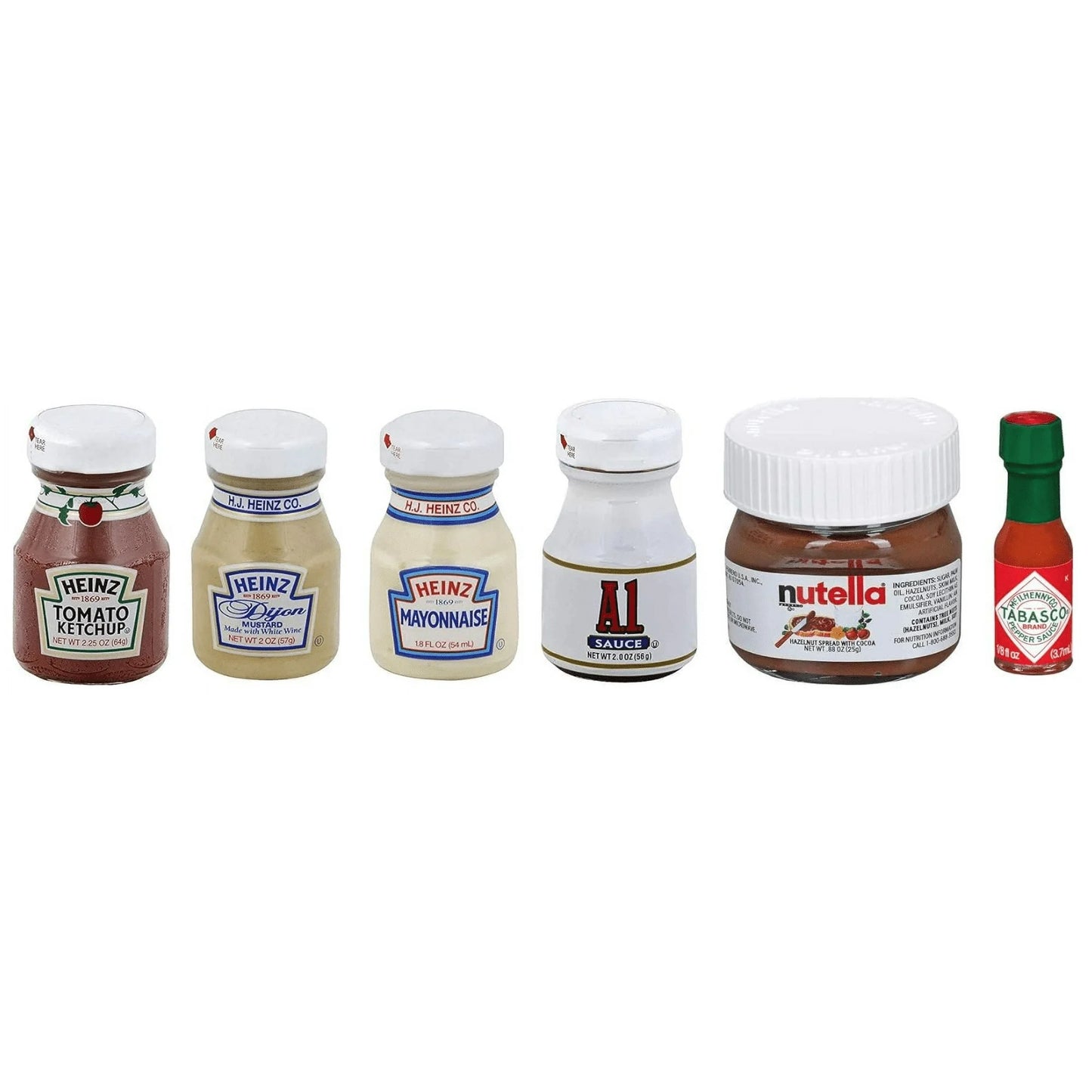Kosher Travel Condiment Bundle - 6 Mini Jars (Heinz Ketchup, Dijon Mustard, Mayonnaise, A1 Sauce, Nutella, Tabasco) - Sari X Sari