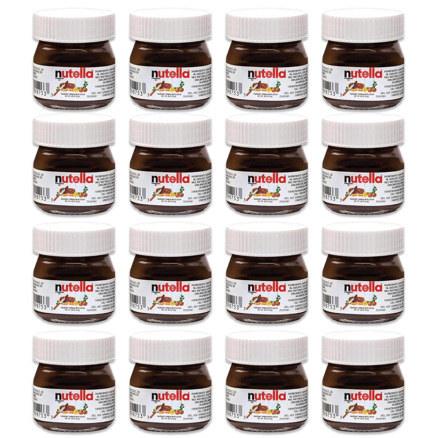 Mini Nutella Jars, 16 Pack of 0.88oz Glass Nutella Mini Jars by Snackivore. Single Serve Nutella. - Sari X Sari