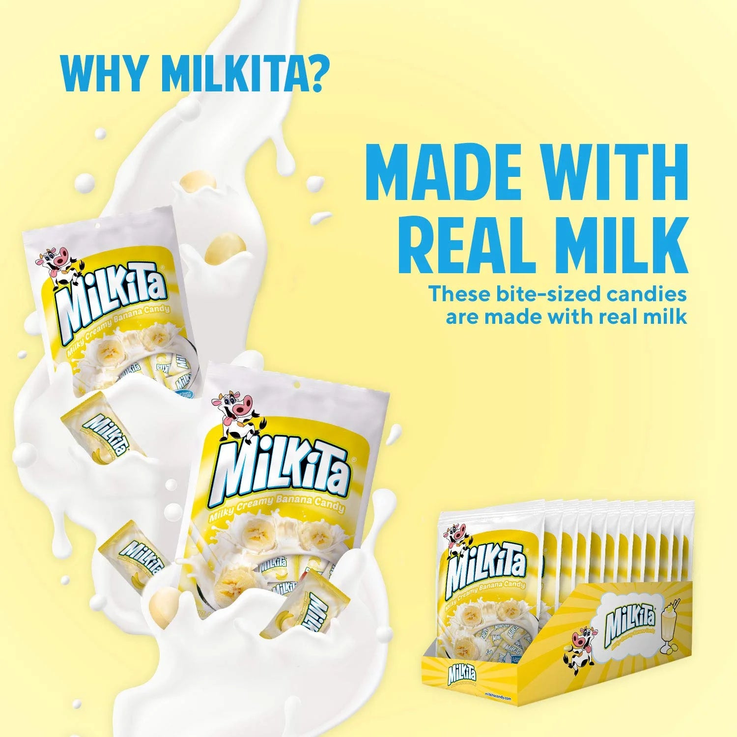 Milkita Banana Shake Candy - 30 Pieces, 3 Pack, Gluten-Free, with Calcium & Real Milk - Sari X Sari