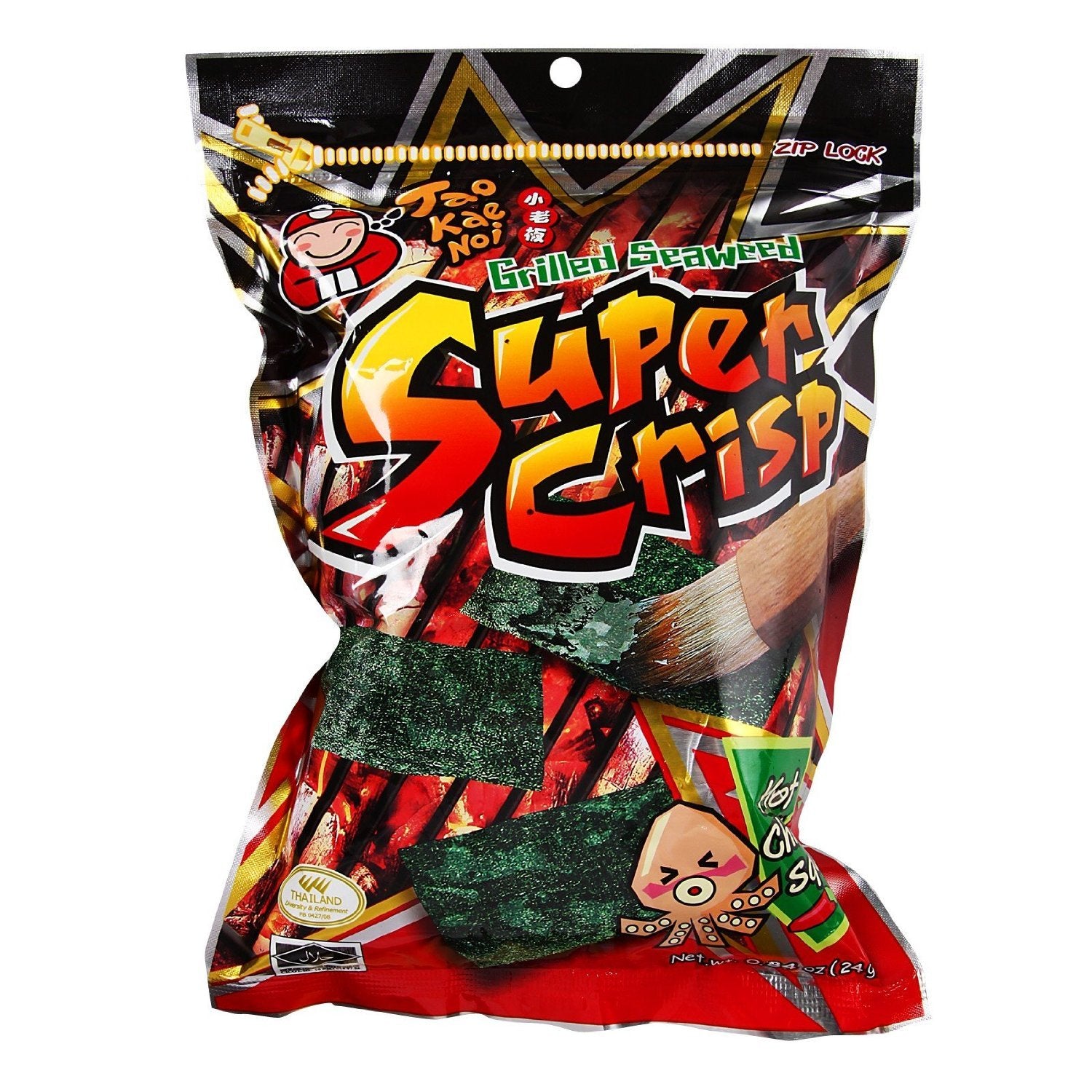 Super Crisp Grilled Seaweed (Hot Chili Squid Flavor) .84oz (Pack of 6) - Sari X Sari