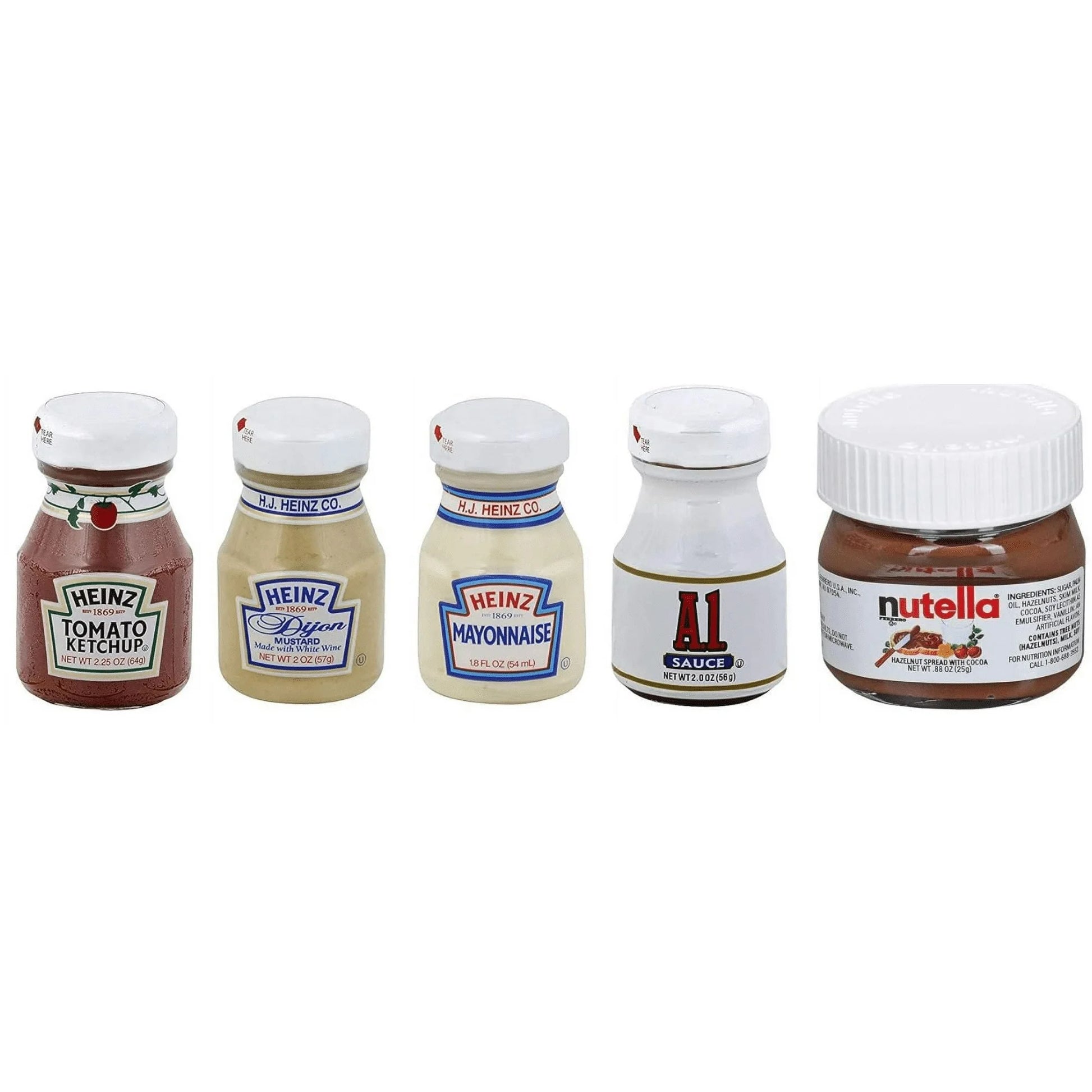 Kosher Travel Condiment Bundle - 5 Mini Jars (Heinz Ketchup, Dijon Mustard, Mayonnaise, A1 Steak Sauce, Nutella) - Sari X Sari