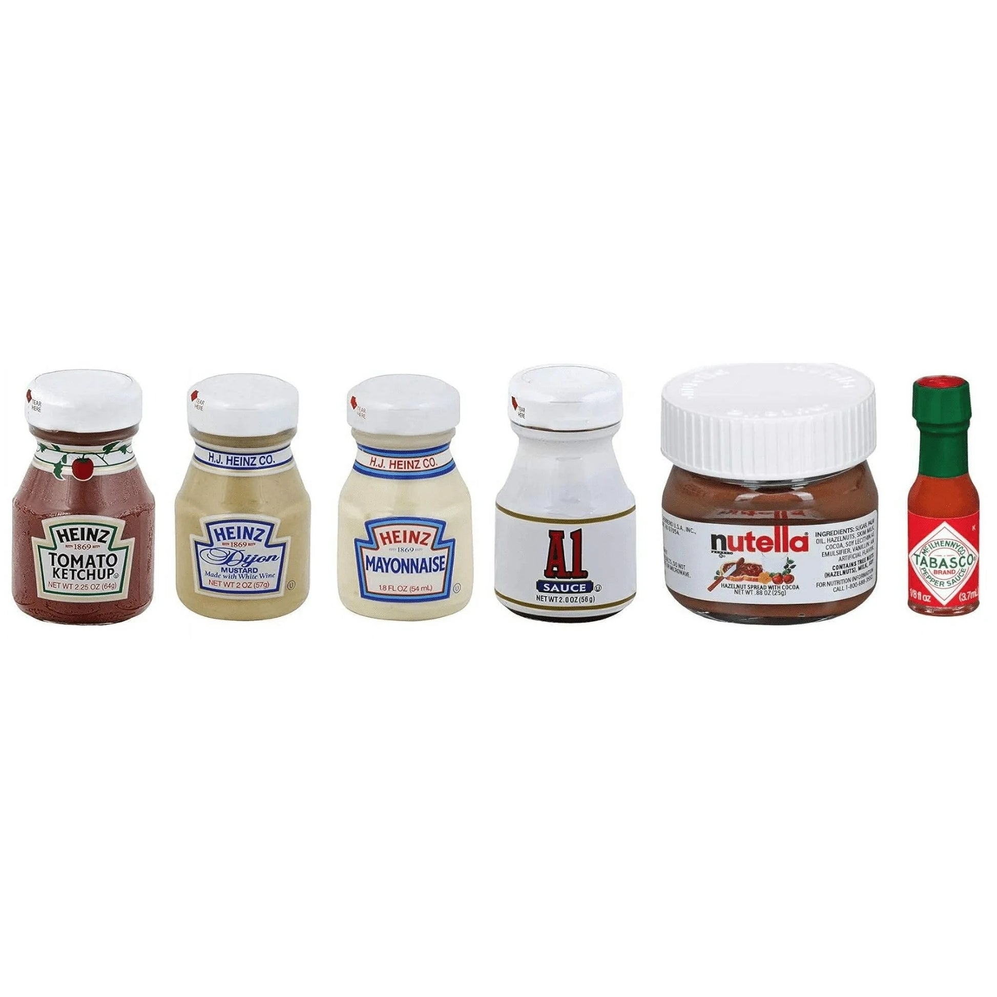 Kosher Travel Condiment Bundle - 6 Mini Jars (Heinz Ketchup, Dijon Mustard, Mayonnaise, A1 Sauce, Nutella, Tabasco) - Sari X Sari
